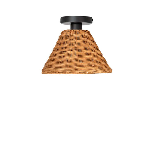 Wicker Empire Shade Button Flush Mount