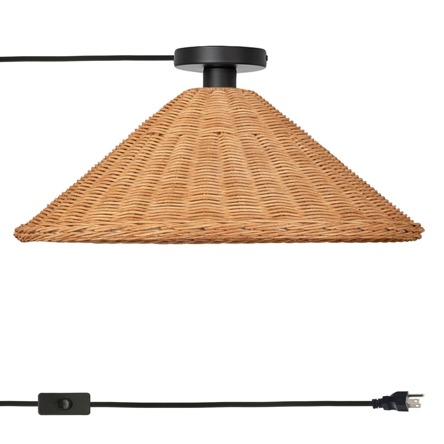 Wicker Empire Shade Button Plug-In Flush Mount