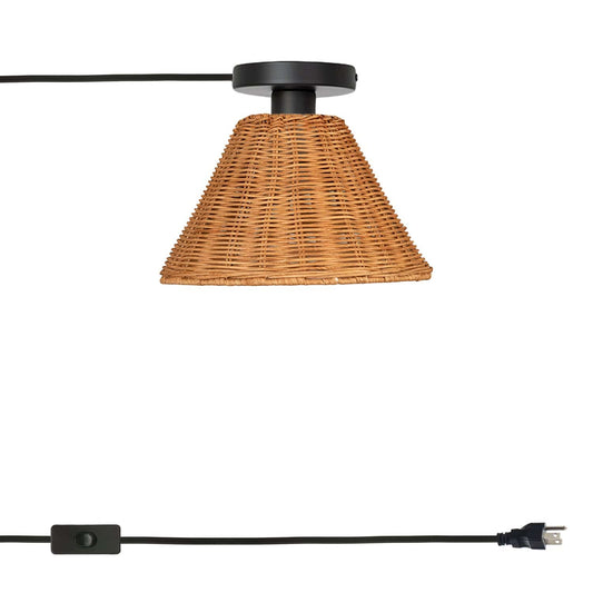 Wicker Empire Shade Button Plug-In Flush Mount