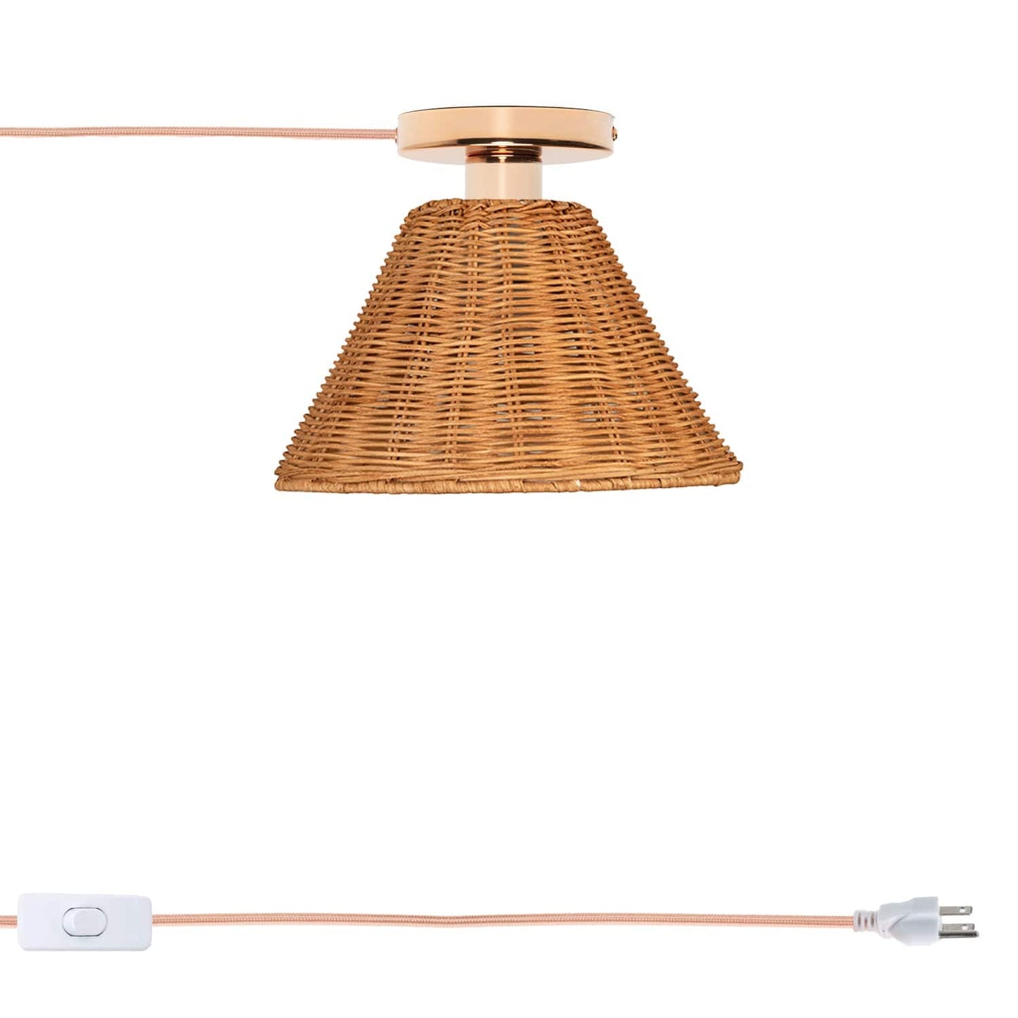 Wicker Empire Shade Button Plug-In Flush Mount