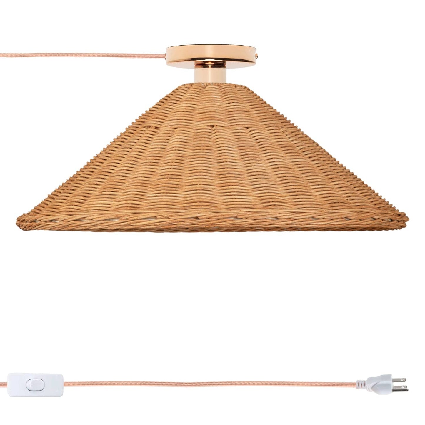 Wicker Empire Shade Button Plug-In Flush Mount