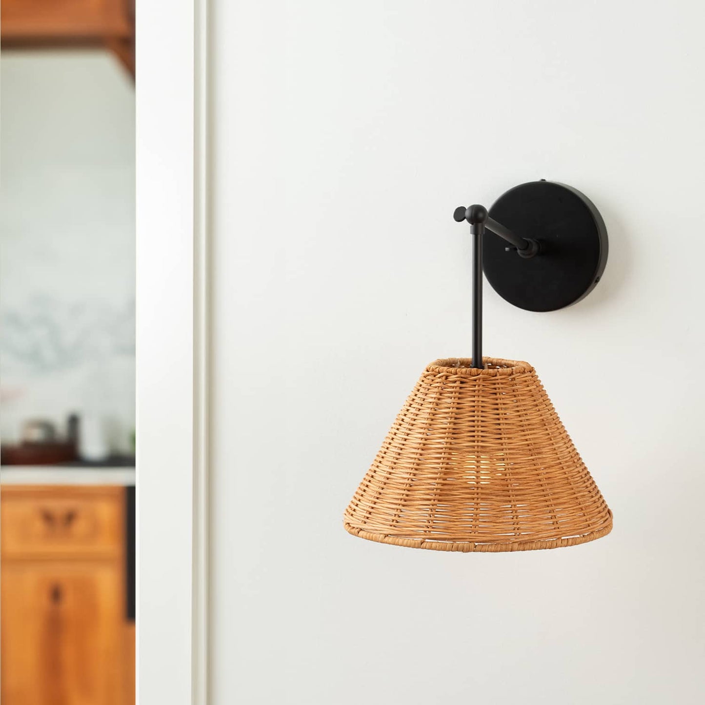 Hinge Double Solo Sconce with Wicker Shade