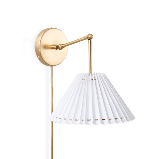 Hinge Plug-In Double Solo Sconce with Pleated Shade