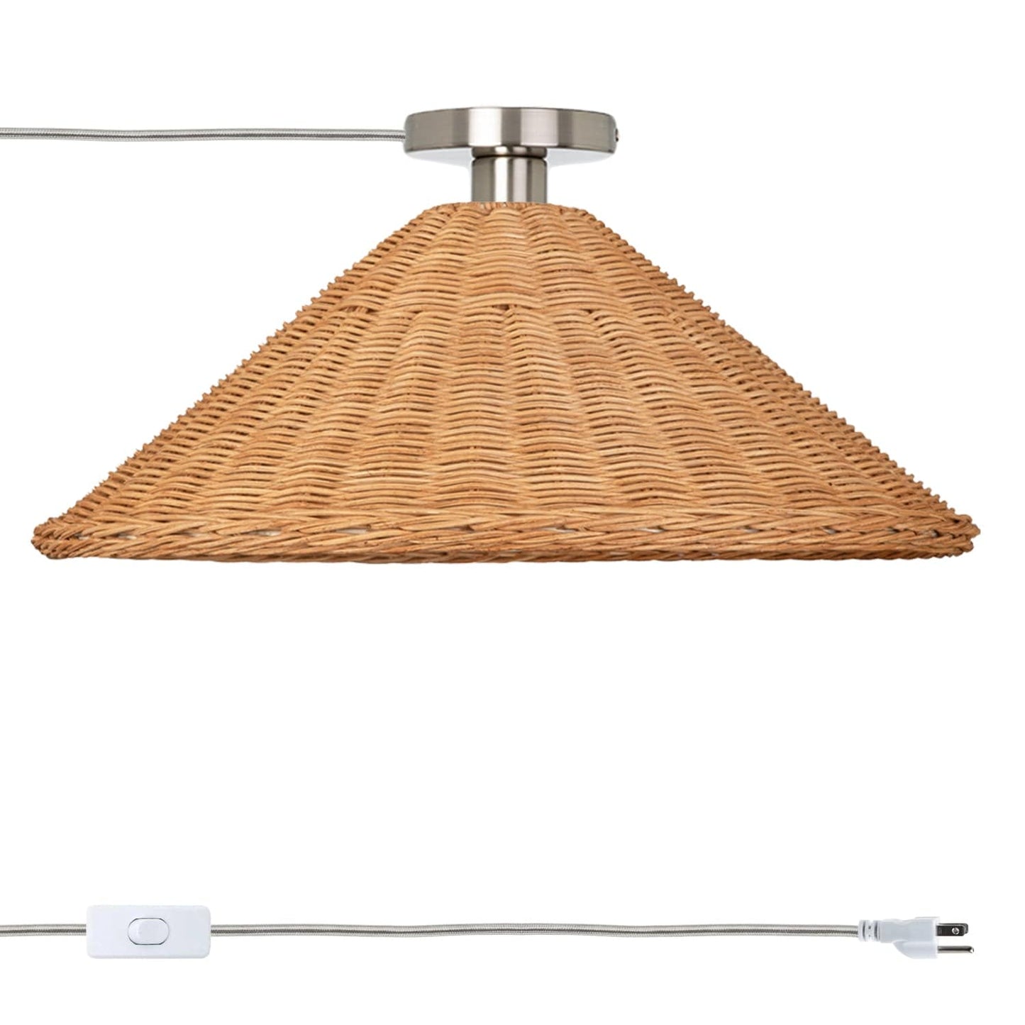 Wicker Empire Shade Button Plug-In Flush Mount