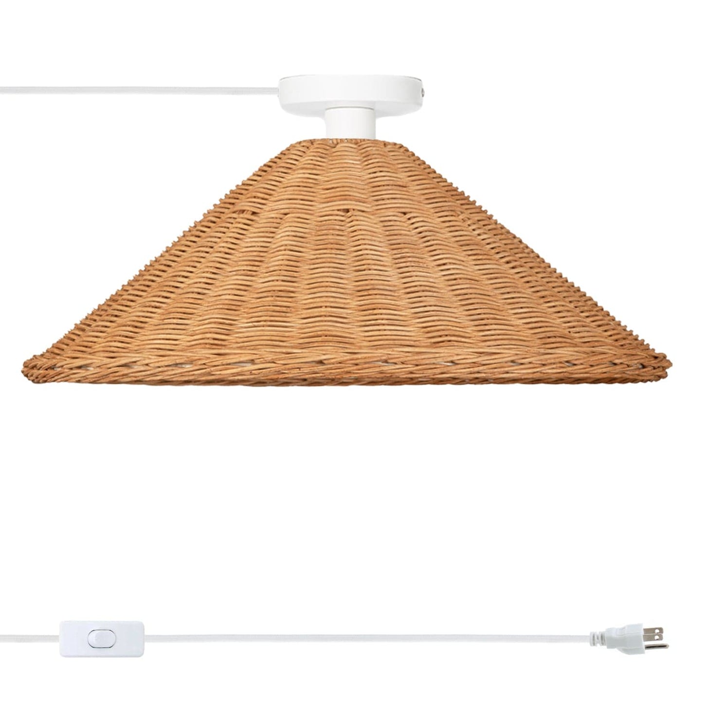 Wicker Empire Shade Button Plug-In Flush Mount